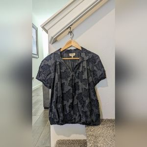 Koch women's cotton navy floral striped blouse NWOT MSRP $295 Small